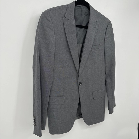 Hugo Boss Blazer Jacket Lapel Collar Buttoned Long Sleeve Formal Gray Size 36R - Picture 3 of 12